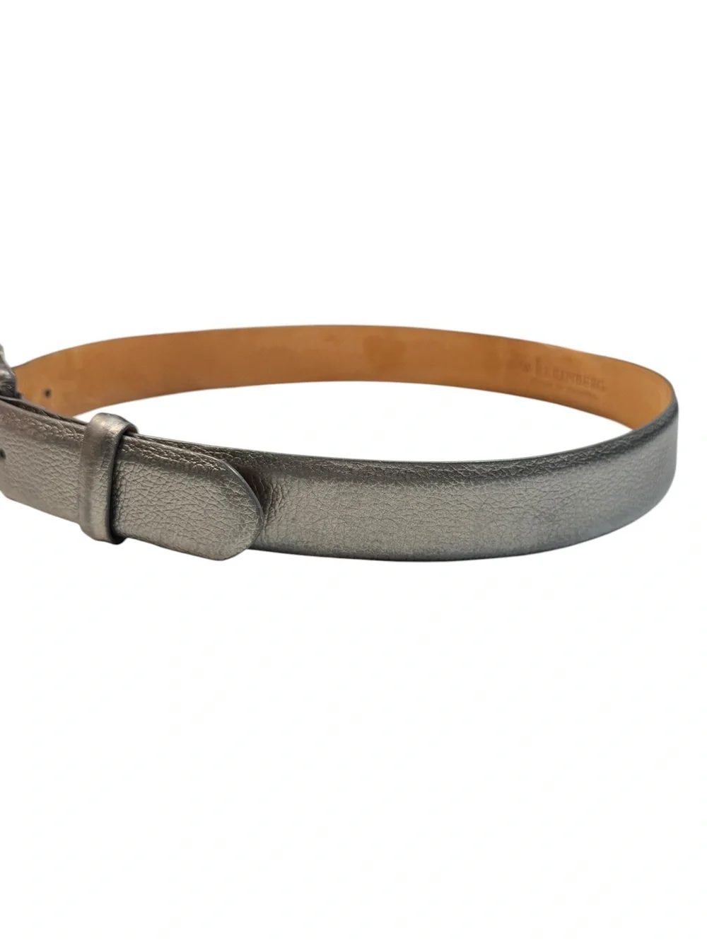 W. Kleinberg Silver Metallic Leather Wide Statement Belt Rectangle Buckle USA S